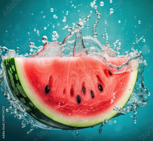 Watermelon in water. Illustration AI Generative.