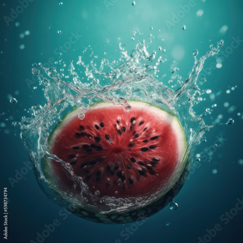 Watermelon in water. Illustration AI Generative.