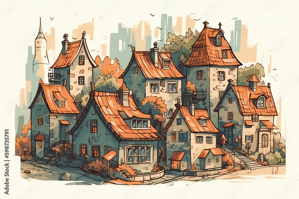 little village with charming houses and cobblestone streets. generative AI