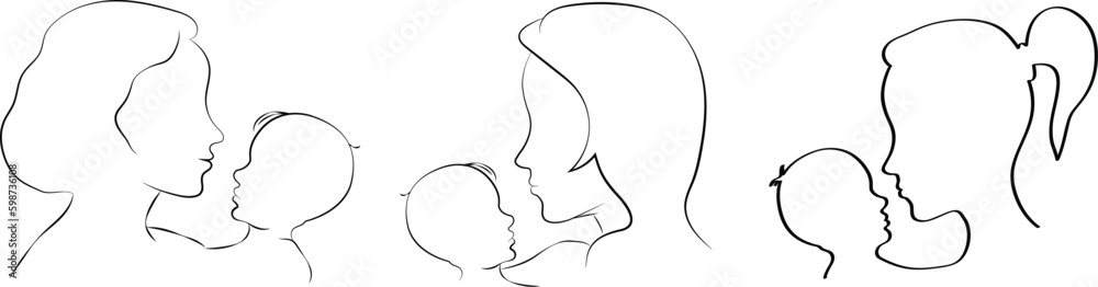 Hand drawn illustration of a sketch Woman with baby Hand drawn illustration of a sketch Woman with baby