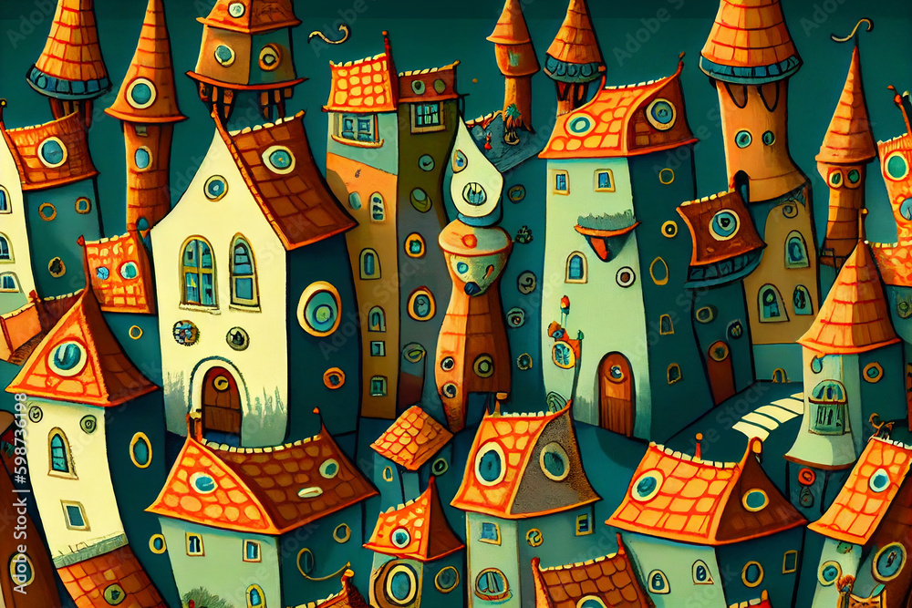 Naklejka premium Urban landscape. Pattern with houses. Illustration