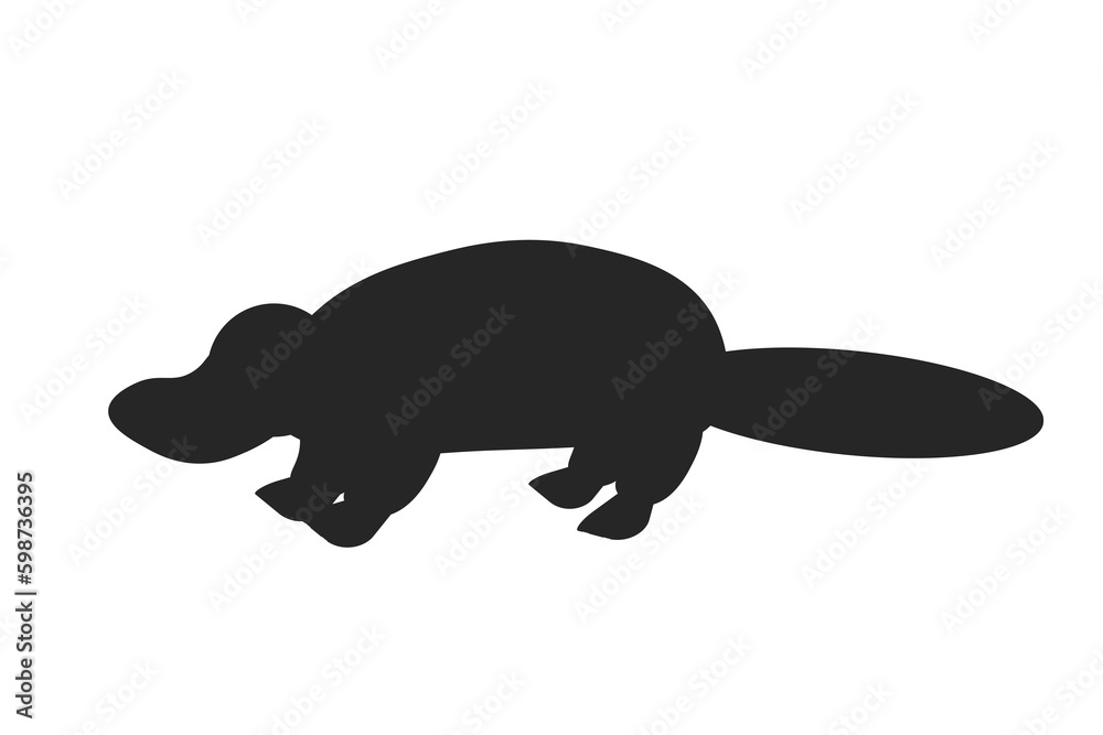 Black silhouette of platypus on a white background. Animals of Australia. Vector illustration. EPS Black silhouette of platypus on a white background. Animals of Australia. Vector illustration. EPS