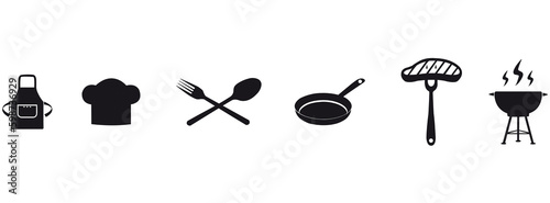 Fotografia Set de iconos de utensilios de cocina sobre un fondo blanco liso y aislado