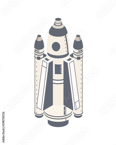Spaceship from mars. White rocket and shuttle. Space, galaxy and universe. Transport for research, scientific expeditions and travel. Cartoon isometric vector illustration