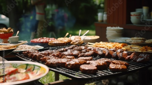 Cooking meat on the grill. Generative AI