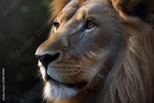 A lion looking to the left created with Generative AI technology