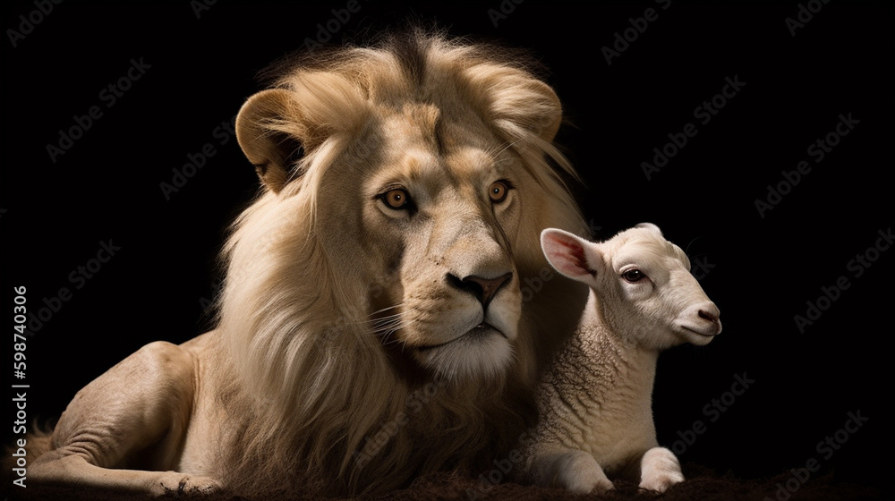 The lion and the lamb sit together. Generative AI The lion and the lamb sit together. Generative AI