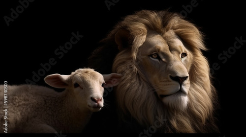 The lion and the lamb sit together. Generative AI © Daniel