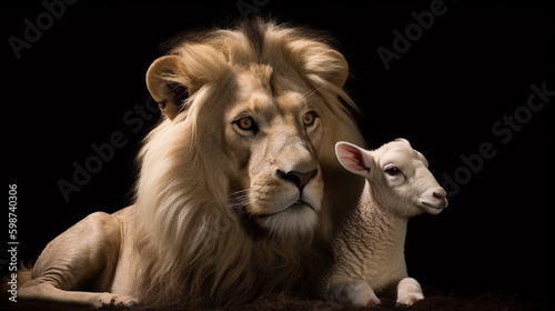 The lion and the lamb sit together. Generative AI