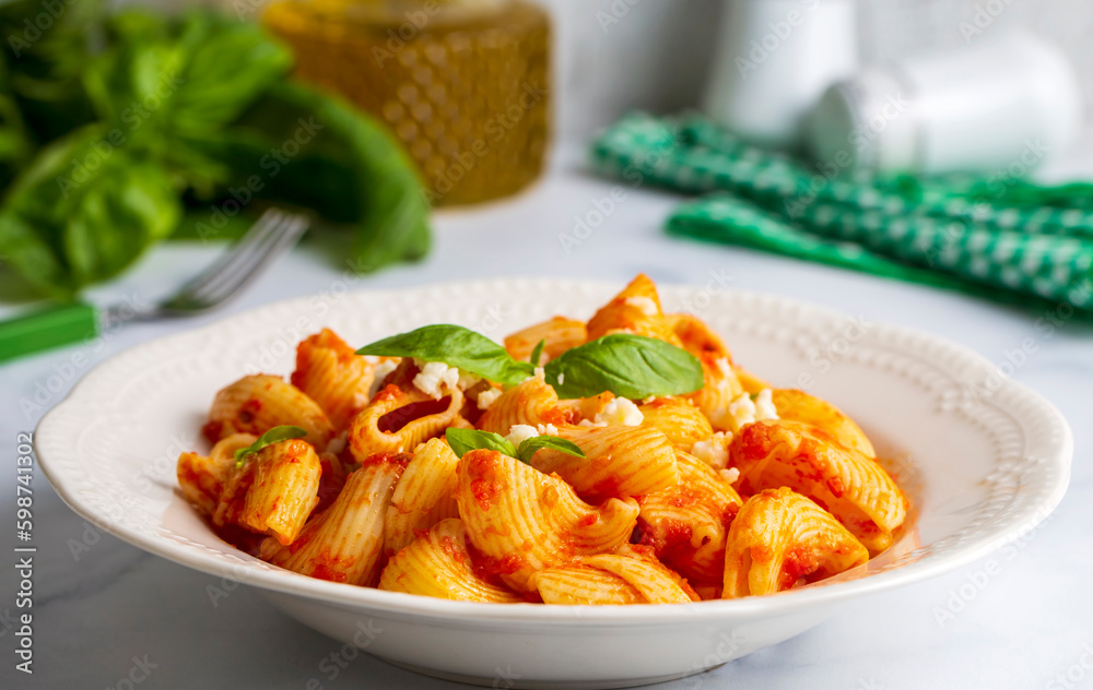 Tomato ravioli pasta or pipe rigate shaped pasta on the cheese Tomato ravioli pasta or pipe rigate shaped pasta on the cheese