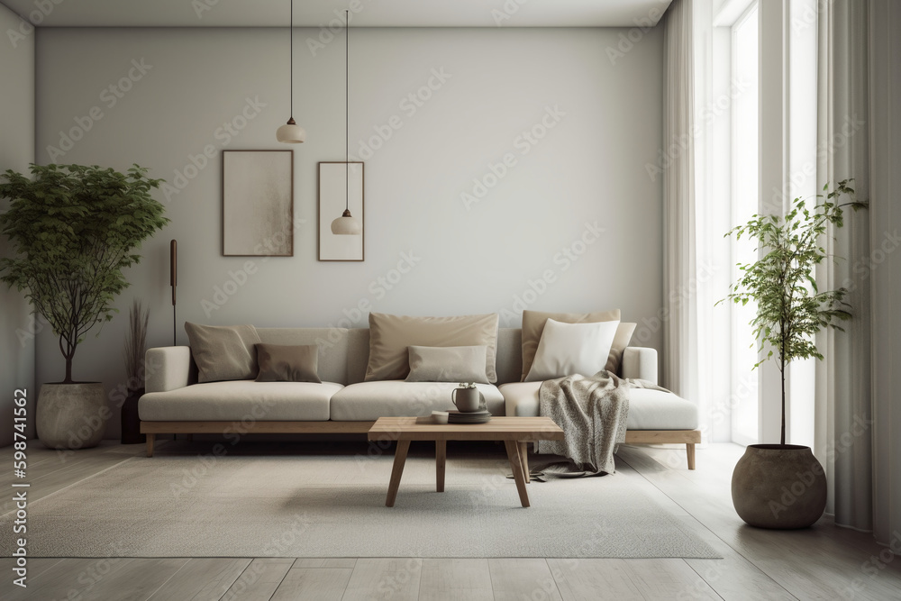 Fototapeta premium photo of a Minimalist Living Room. AI generative