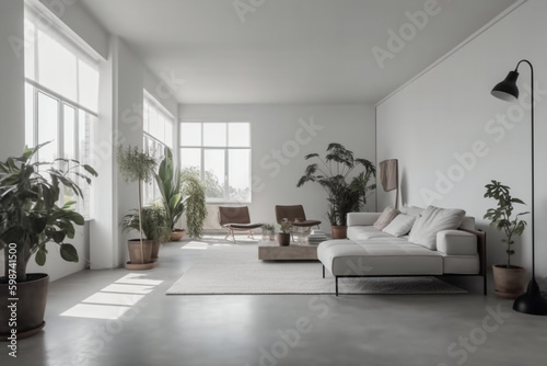 photo of a Minimalist Living Room. AI generative