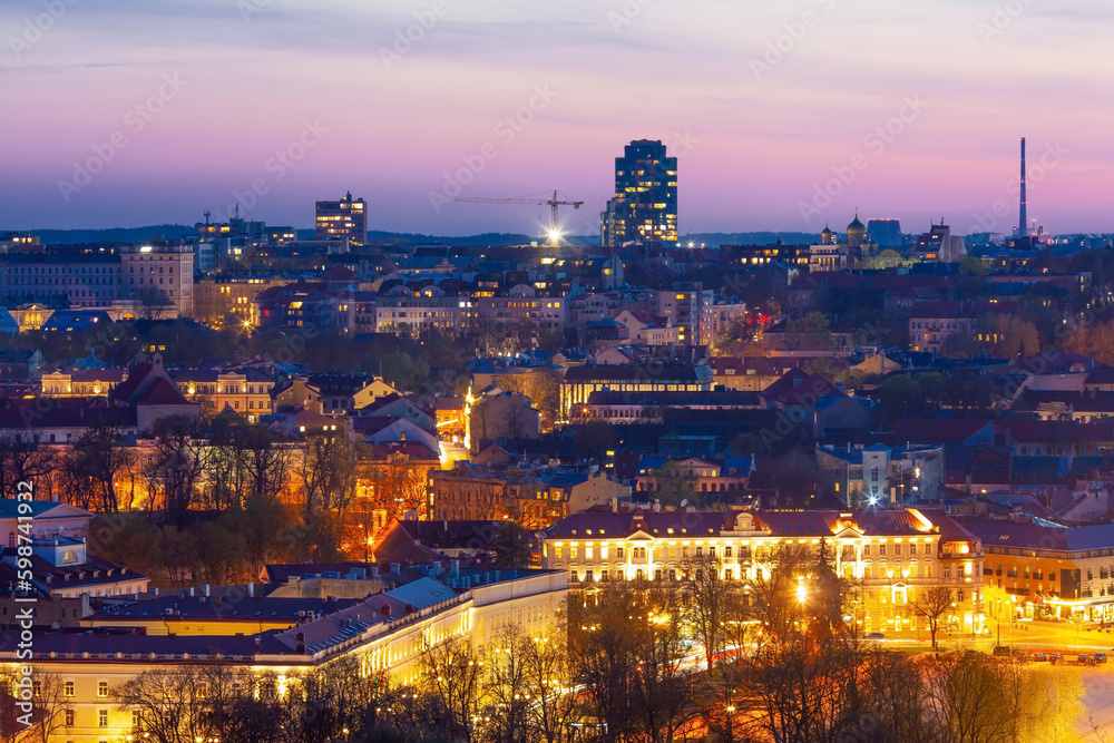 Vilnius, Lithuania, night landscape, old town view