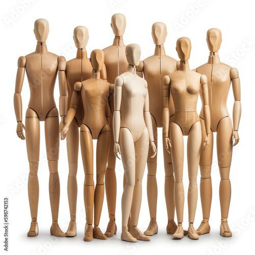 wooden artist's mannequins, in different sizes. generative AI