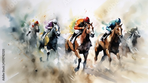 horse racing, watercolor, generative ai © hautecrypto