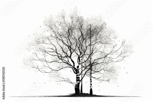 Illustrationg of birch Tree without leaves. AI generative