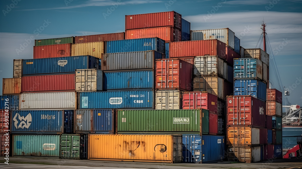 Fototapeta premium logistics container on port side ,generative ai