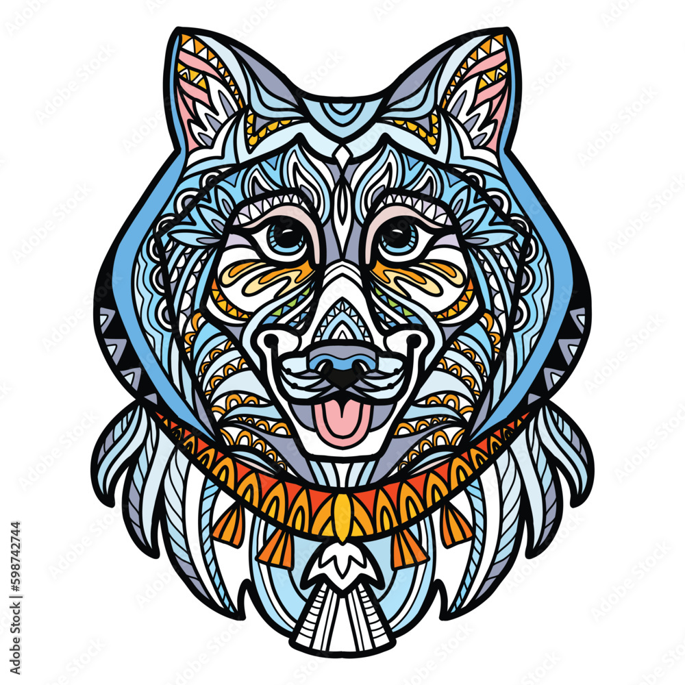 Fototapeta Syberian Husky head dog color tangle doodle vector illustration