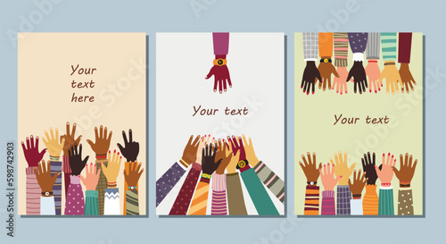 Set of posters with group of volunteer people
