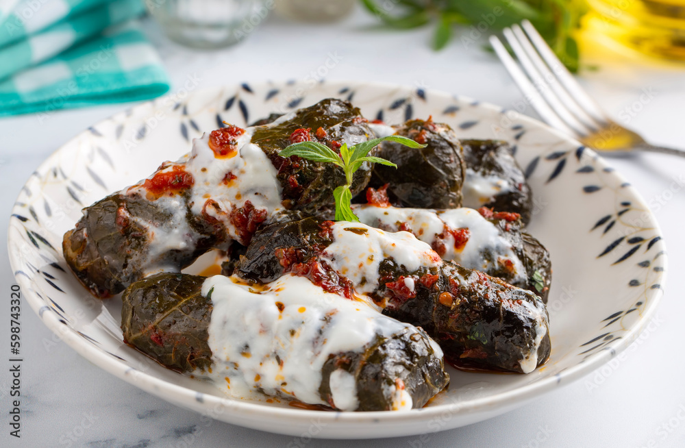 Stuffed collard greens with boiled leaves, traditonal turkish black sea