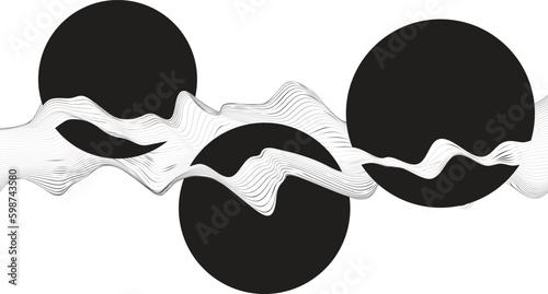 Abstract motion graphic design background . Black circle and horizontal lines . Transition shapes . Movement composition . Vector illustration