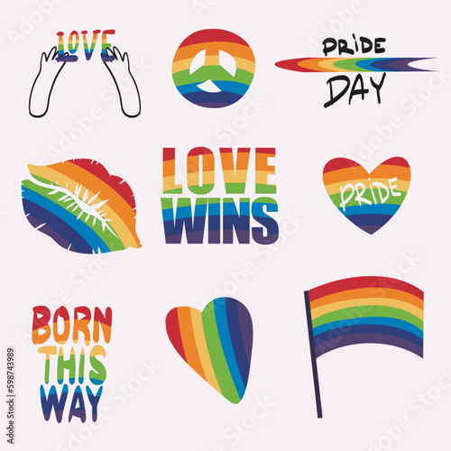 LGBTQ Pride Parade Set. Vector illustration of a gay pride parade. A group of people participating in the Pride parade. LGBT community Generative AI
