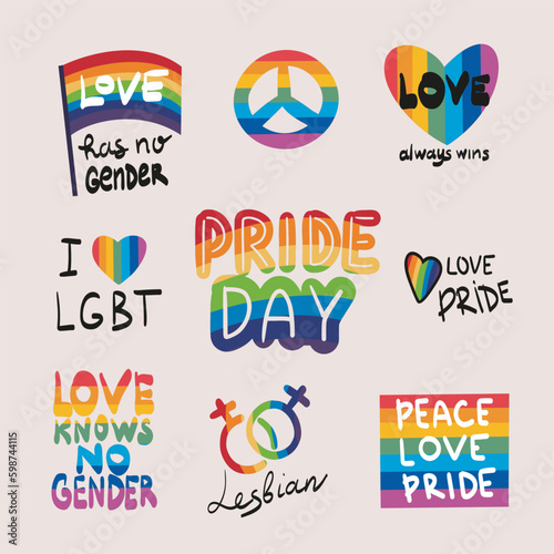 LGBTQ Pride Parade Set. Vector illustration of a gay pride parade. A group of people participating in the Pride parade. LGBT community Generative AI
