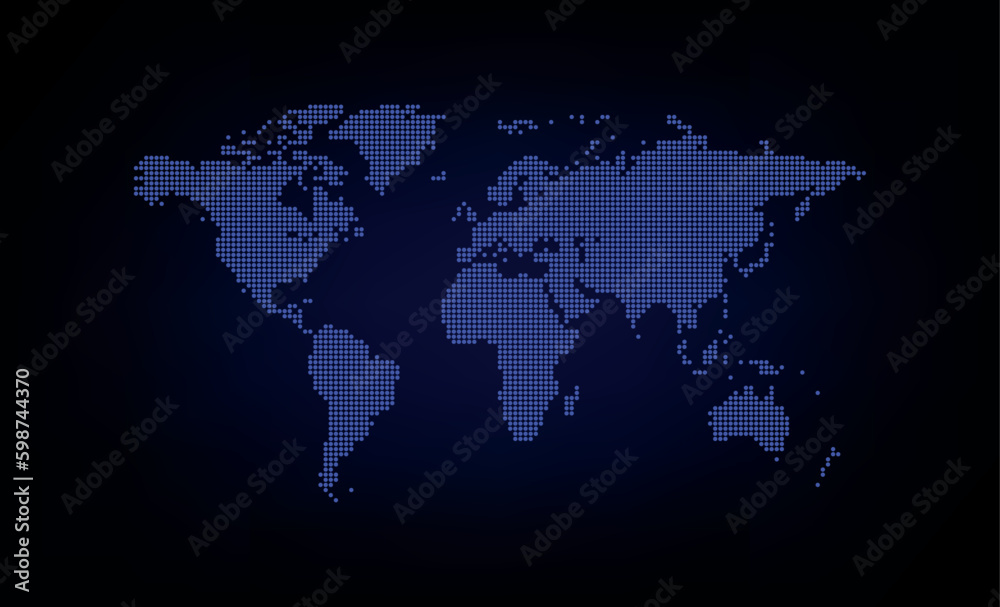 Dotted line world map, technology background Dotted line world map, technology background