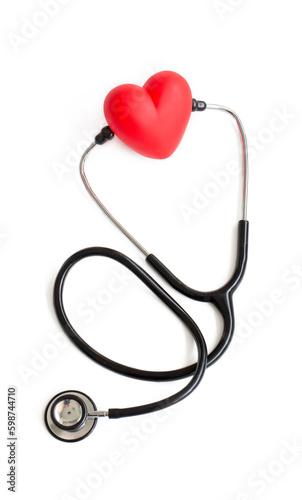 Stethoscope on white background with copy space top view