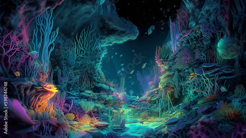 ai generated of Mariana Trench Magical fantasy psychedelic creatures,photorealistic,RGB,Colors  © alhaitham
