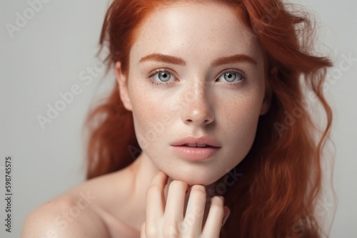 Beauty Woman Face Portrait. Beautiful spa model Girl with perfect fresh clean skin. Brunette woman looking at the camera. Young people and skin care concept.Generative AI Generative AI