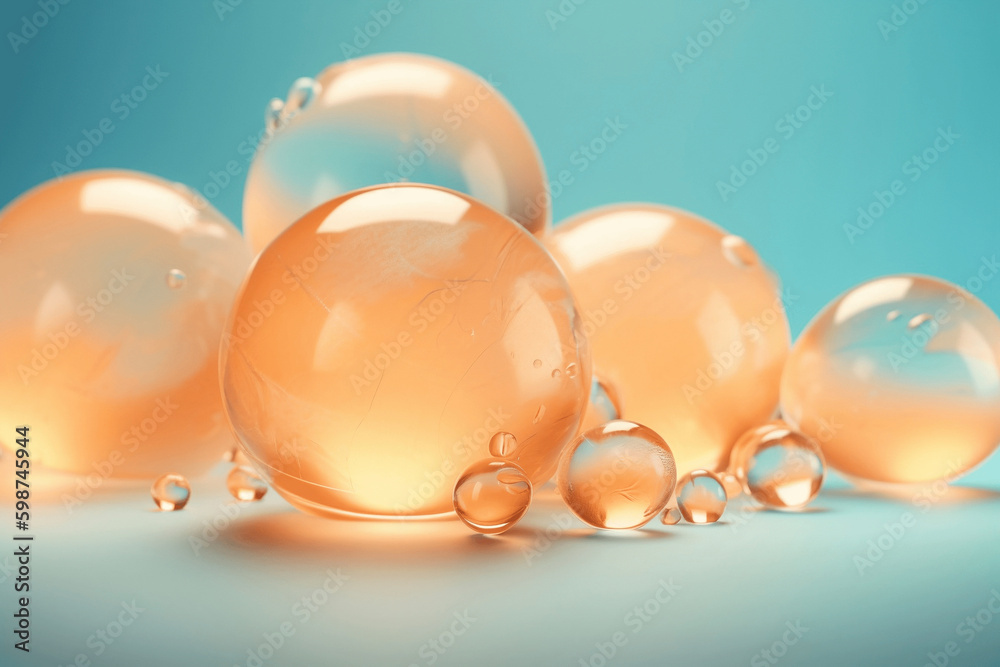 Pale Blue Background with Light Orange Clear Ice Bubbles created with Generative AI Technology Pale Blue Background with Light Orange Clear Ice Bubbles created with Generative AI Technology