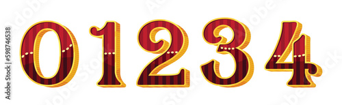 Numbers and Numerals in Circus Style with Volume Funfair Type Symbol Vector Set