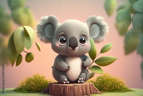 cartoon illustration  adorable baby koala  ai generative.