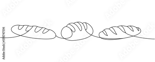 Wheat bread set one line continuous drawing. Whole grain and wheat bread continuous one line illustration. Vector minimalist linear illustration.