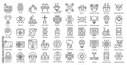 Robotic Thin Line Icons Robot Artificial Intelligence Outline Icons in Black