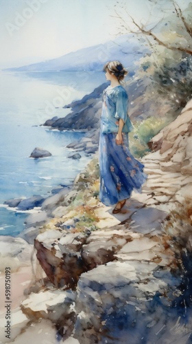 woman in a dress on the beach