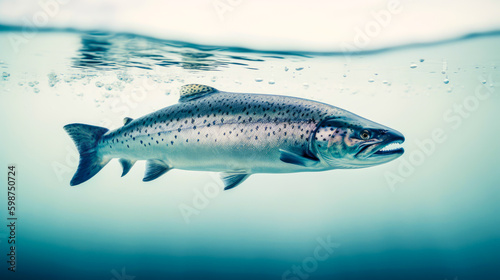 salmon on minimalist white background, generative ai