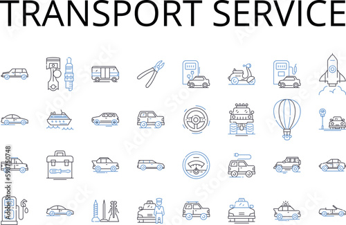 Transport service line icons collection. Car rental, Freight shipping, Transportation company, Delivery service, Logistic support, Moving company, Parcel delivery vector and linear Generative AI