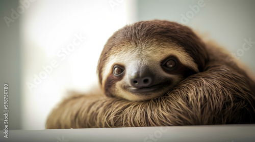 sloth on minimalist white background, generative ai