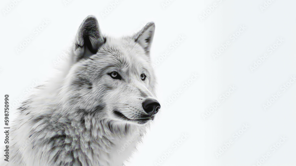 wolf on minimalist white background, generative ai