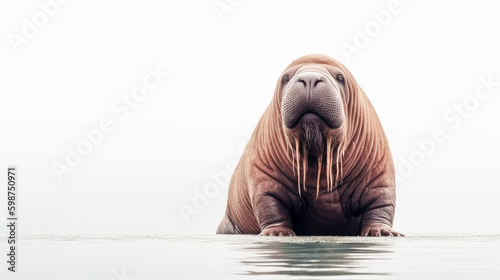 walrus on minimalist white background, generative ai