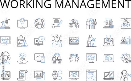 Working management line icons collection. Corporate leadership, Business administration, Professional supervision, Employment oversight, Executive governance, Job direction, Labor Generative AI
