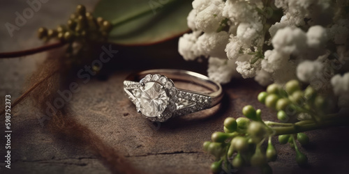 Symbol of Eternal Love. Exquisite concept photo showcasing an engagement ring  representing the timeless bond between two hearts. Jewelry concept AI Generative