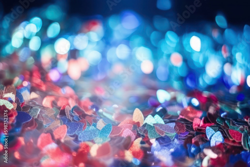 blue and colorful bokeh and sparkles. background, abstract festive texture. shines and glows. ai generative © Svetlana