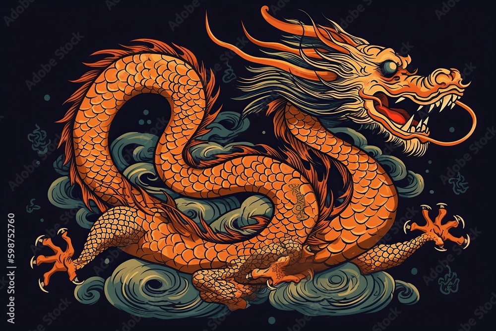 Fototapeta premium traditional dragon illustration, ai generative