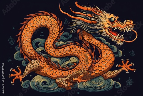 traditional dragon illustration, ai generative © Jorge Ferreiro