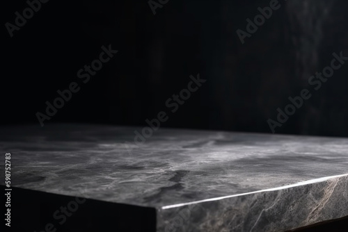 empty grey marble tabletop with dark stone background for product displayed  Generative AI © Mkorobsky