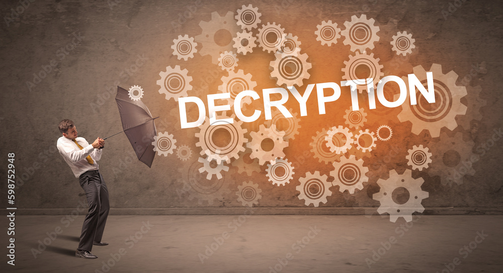 Fototapeta premium Businessman defending with umbrella concept