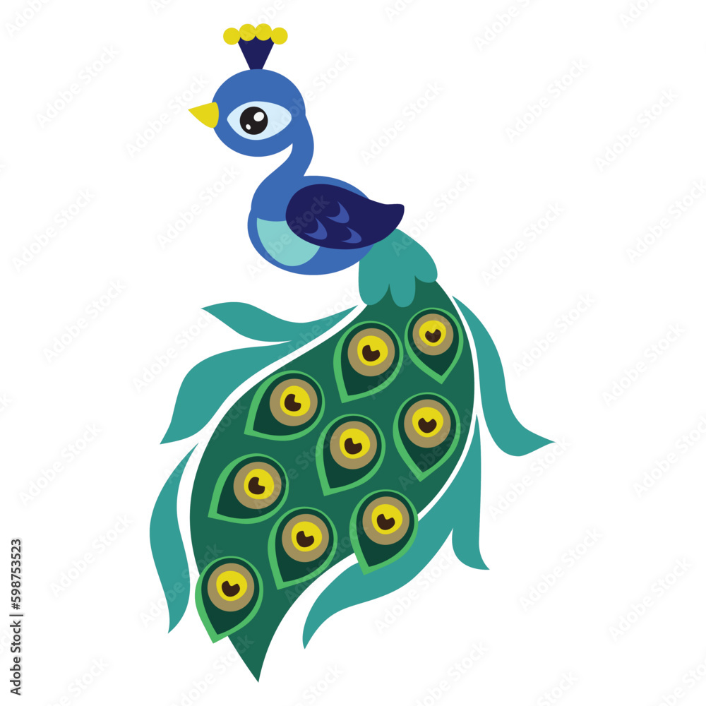 Obraz premium Cute peacock vector cartoon illustration